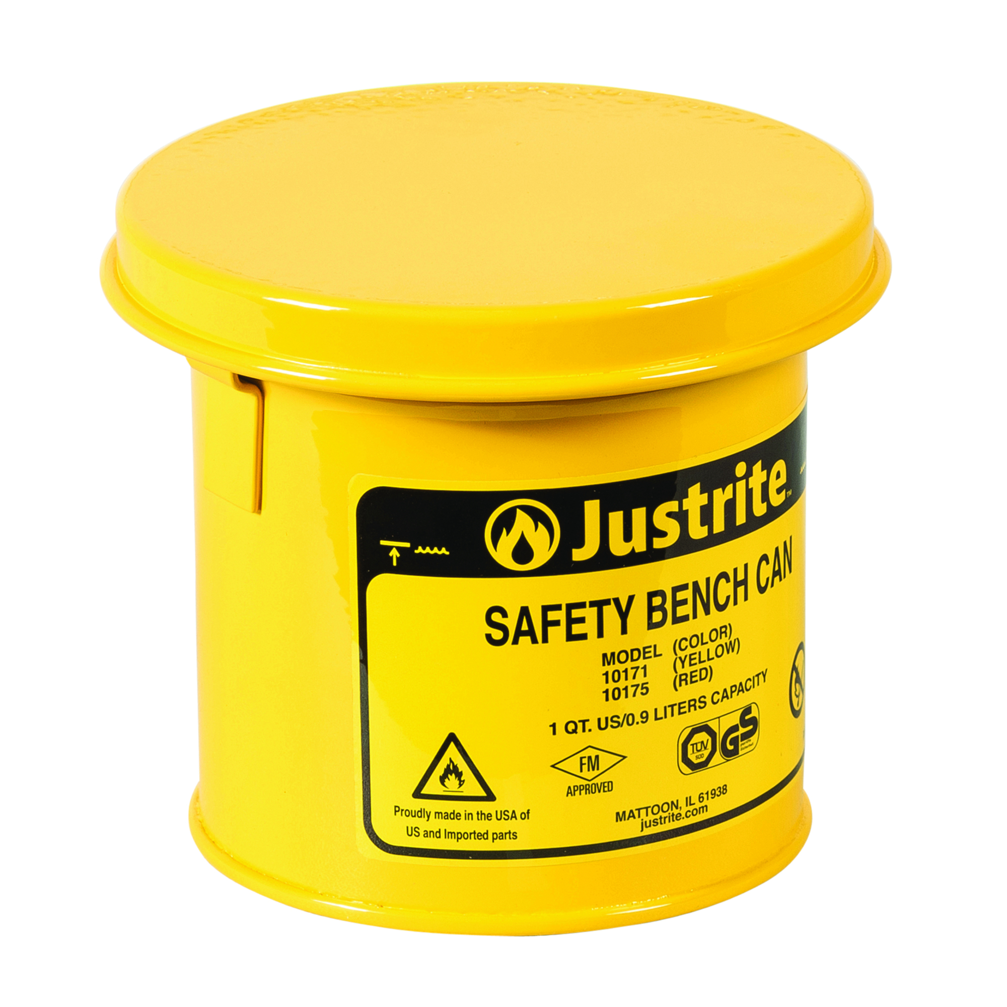 Justrite Steel Bench Can — 1 Quart, Perforated Dasher Plate, Yellow, Model# 10171